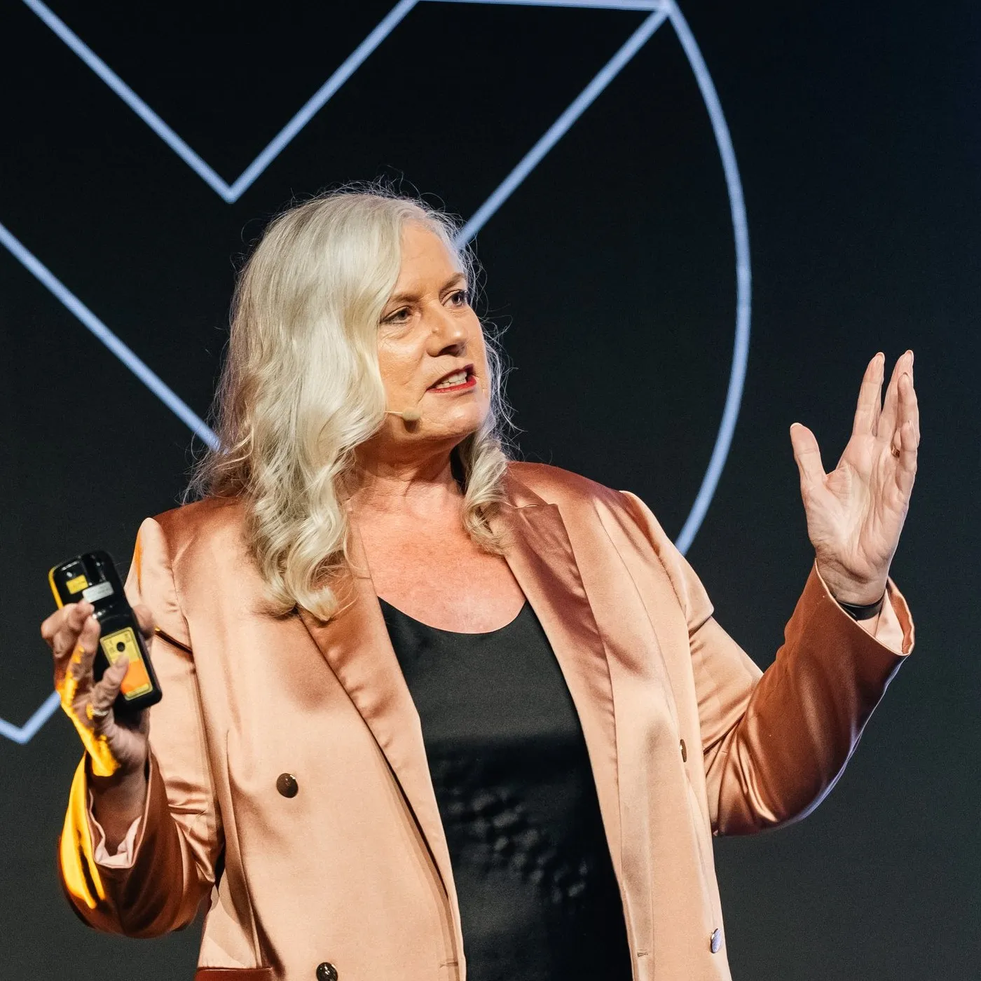 Dr Alison Edgar MBE delivering a keynote on stage